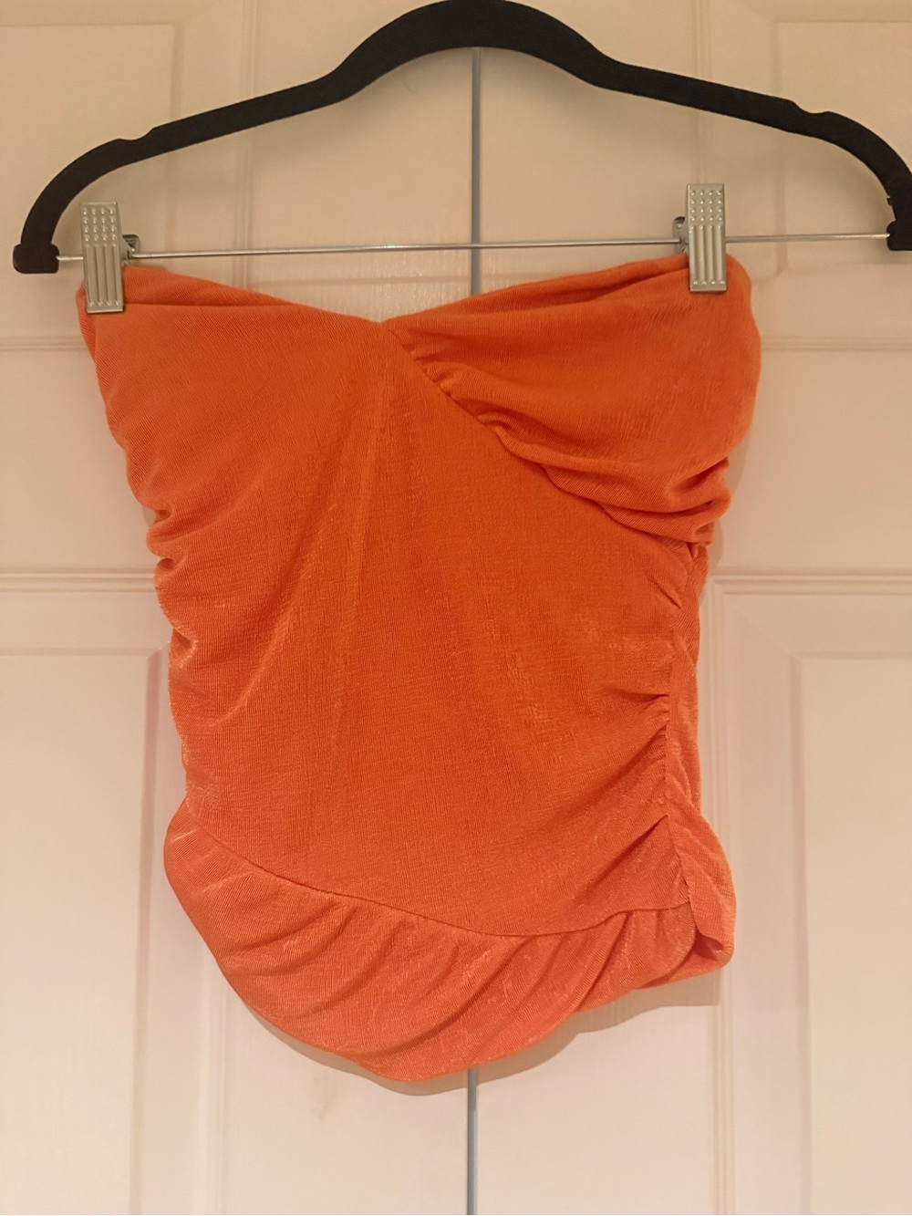 superdown Orange Strapless Ruched Top